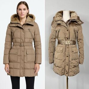 Zara Woman Golden Tan Belted Down Jacket Size S Chalet City Winter